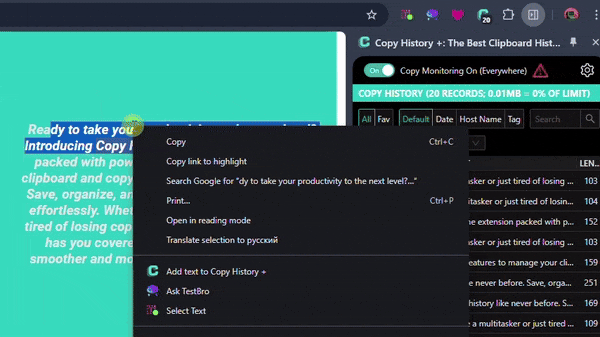 Adding Items to Clipboard History via Context Menu