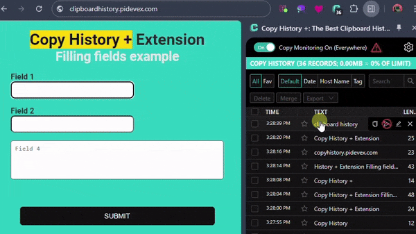 Fill any Field or Form using Clipboard History items from the Context Menu